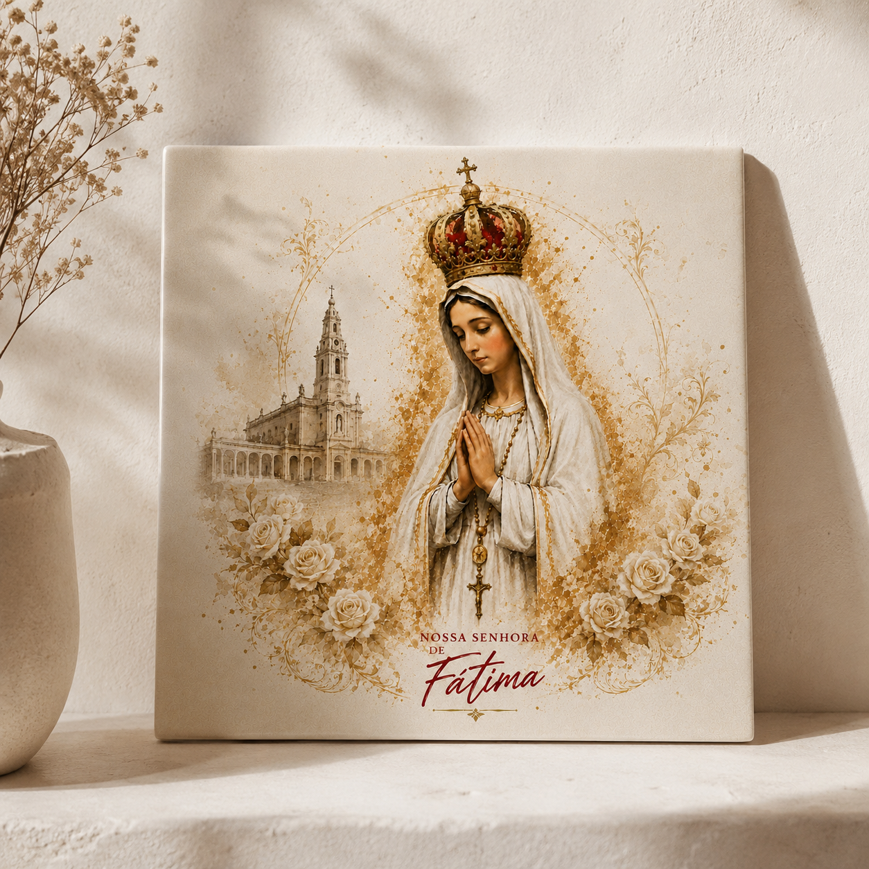 Azulejo Nossa Senhora de Fátima | Quadro Decorativo Religioso em Cerâmica