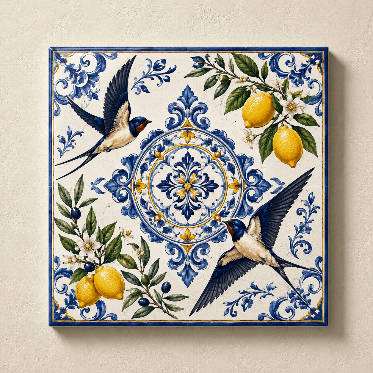 Azulejo Decorativo Andorinhas e Limões | Natureza Portuguesa