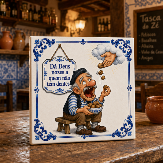 Azulejo Dá Deus Nozes a Quem Não Tem Dentes | Azulejos à Tuga