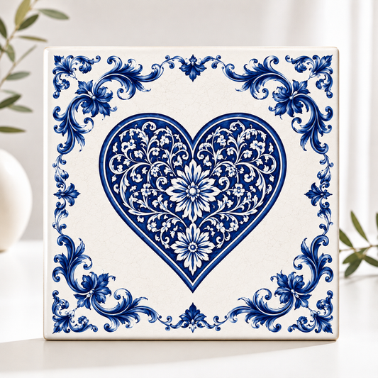 Azulejo Decorativo Coração Azul Português