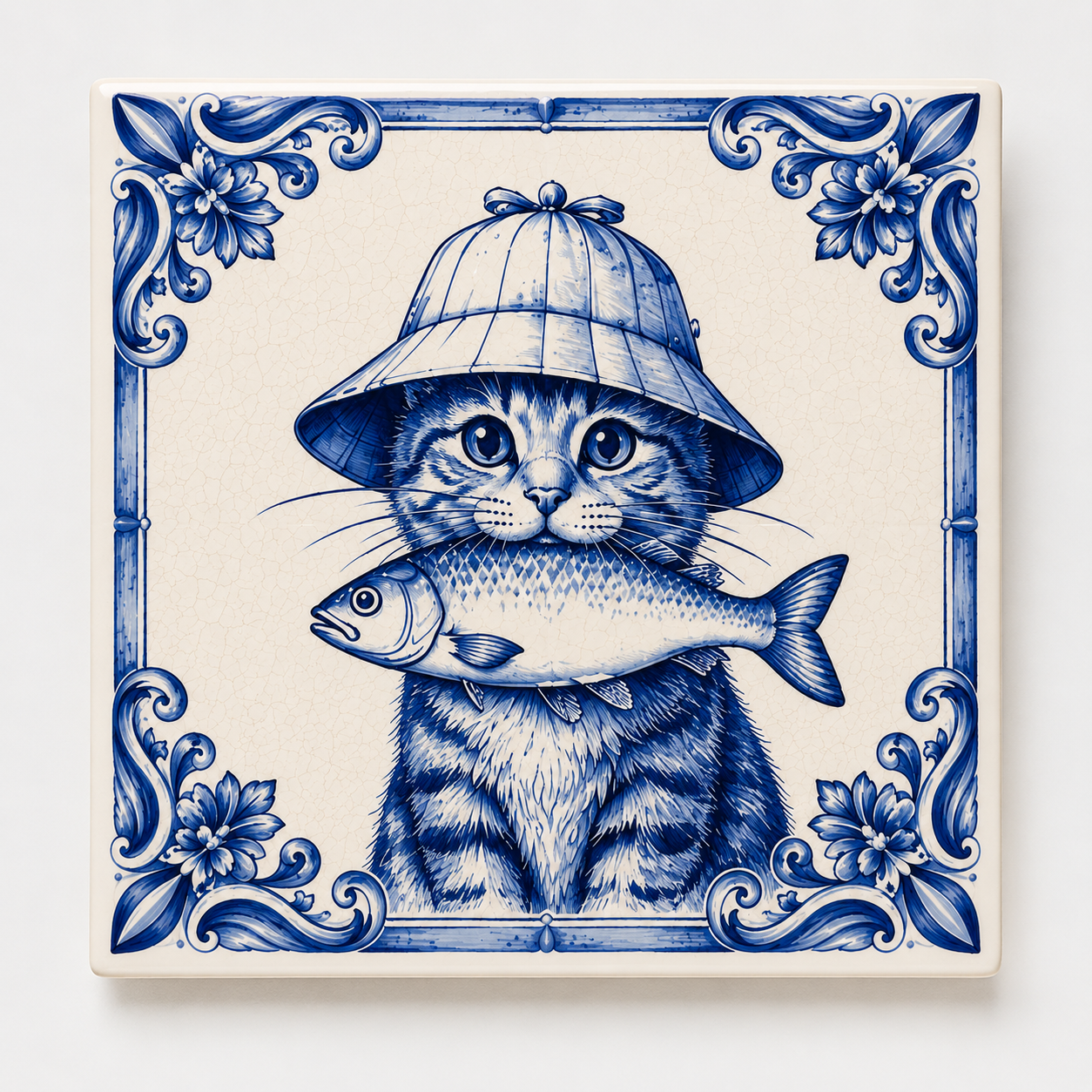 Azulejo Decorativo Gato Pescador