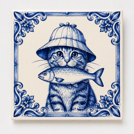 Azulejo Decorativo Gato Pescador