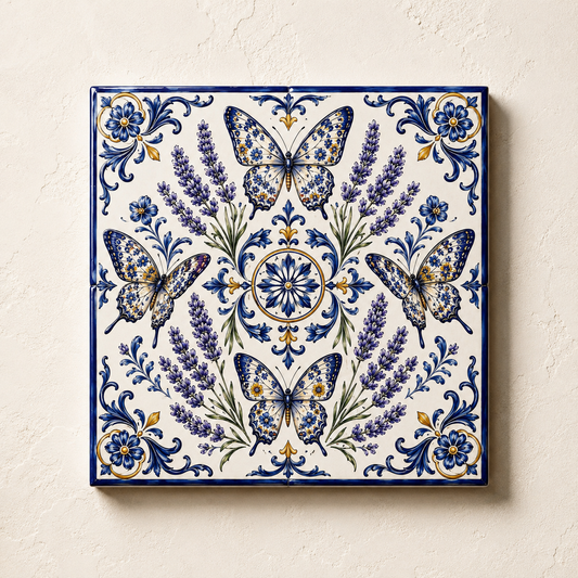 Azulejo Decorativo Borboletas e Lavanda | Natureza Portuguesa