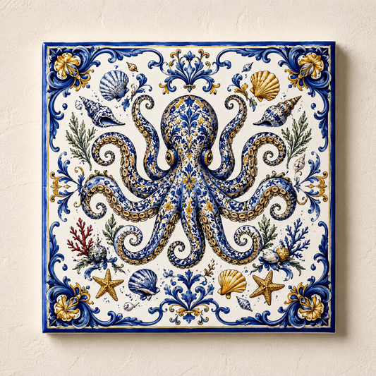 Azulejo Decorativo Polvo Português | Arte Marítima em Azulejo