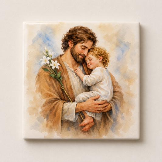 Azulejo São José com o Menino | Aguarela Religiosa
