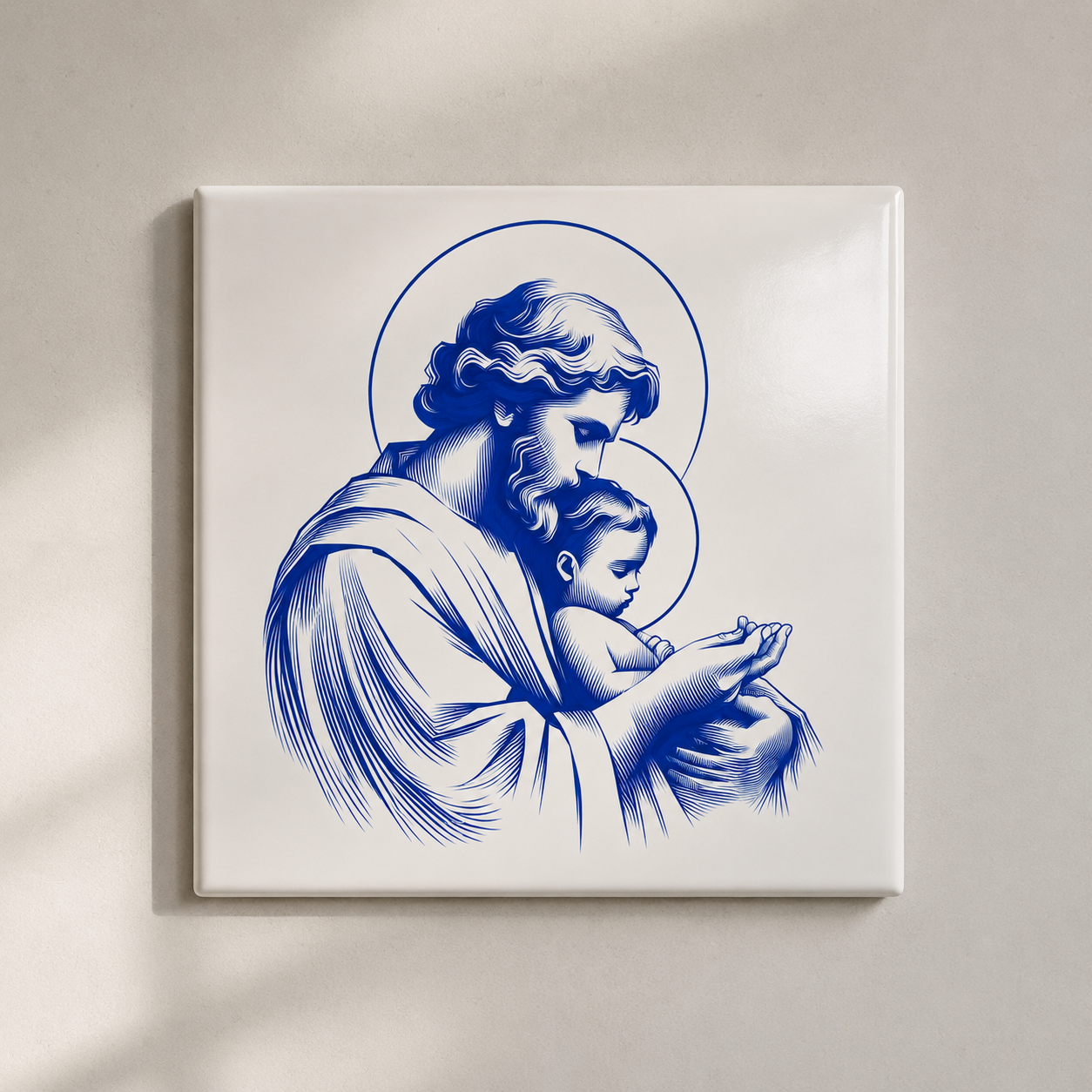 Azulejo São José com o Menino (Azul Tradicional Português)