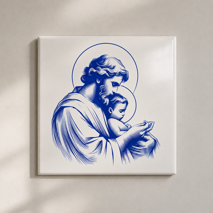 Azulejo São José com o Menino (Azul Tradicional Português)