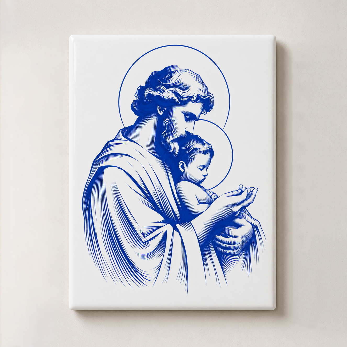 Azulejo São José com o Menino (Azul Tradicional Português)
