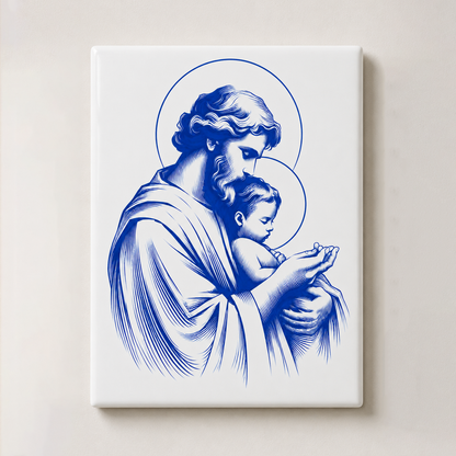 Azulejo São José com o Menino (Azul Tradicional Português)