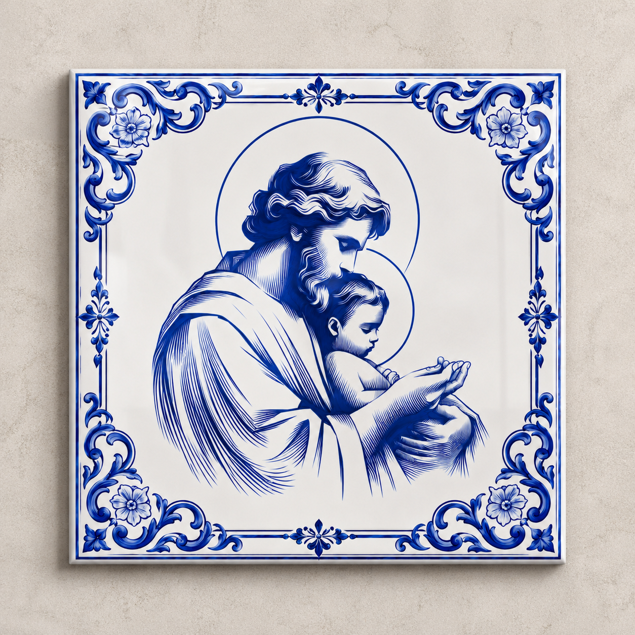 Azulejo São José com o Menino | Moldura Portuguesa Tradicional
