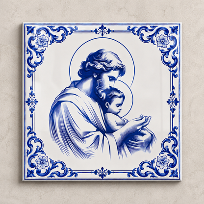 Azulejo São José com o Menino | Moldura Portuguesa Tradicional