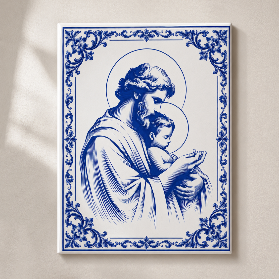 Azulejo São José com o Menino | Moldura Portuguesa Tradicional